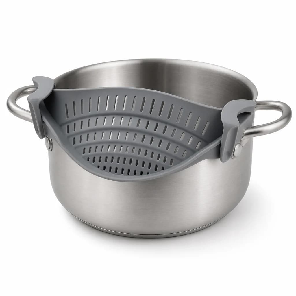 Clip-On Silicone Strainer in use